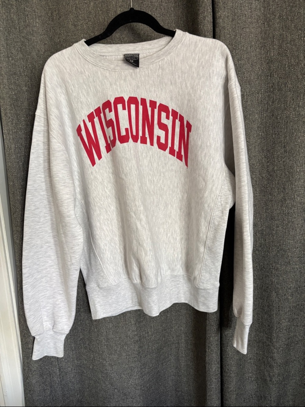 Wisconsin Crewneck Sweatshirt - Light Gray with Red Logo